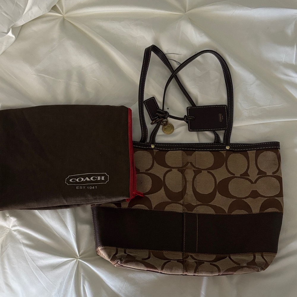 Coach Brown and Tan Signature Tote